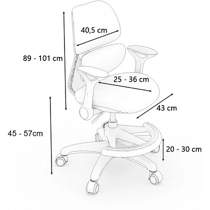 Кресло детское Ergosmart Antey, ткань, пластик, корпус белый, подставка для ног, с чехлом розовым, серый - 9