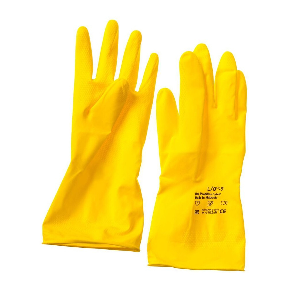 Перчатки латексные с х/б покрытием HQ Profiline р-р L желтый - 8