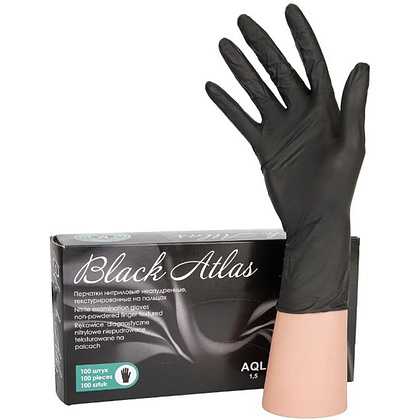 Перчатки нитриловые неопудренные одноразовые "Black Atlas", L, 200 шт, черный