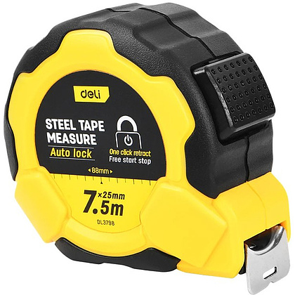 Рулетка Deli YS EDL3798, 7,5 м х 25 мм, желтый, черный