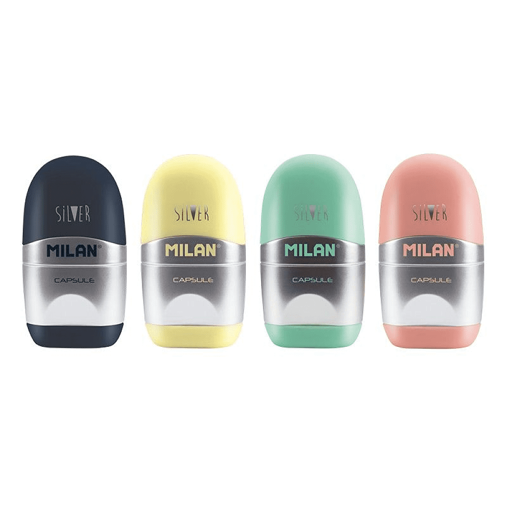 Ластик-точилка Milan "Capsule silv", 1 отверстие, с контейнером