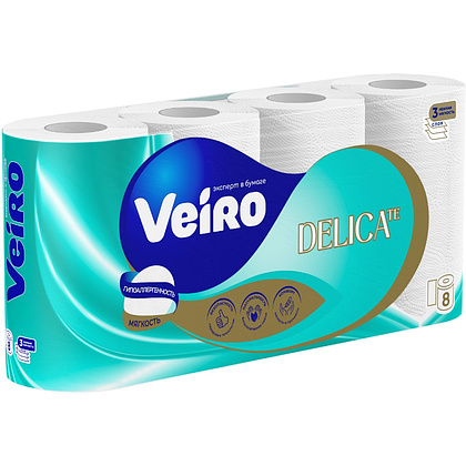 Бумага туалетная Veiro Delicate, 8 рулонов, 3 слоя, белый  - 3