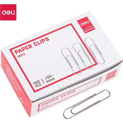 Скрепки "Deli", 50 мм, 100 шт, серебристый
