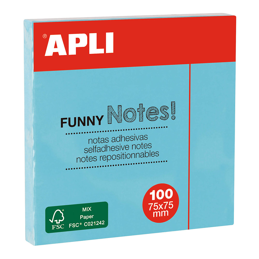 Бумага для заметок на клейкой основе "Funny notes", 75x75 мм, 100 листов, синий пастель