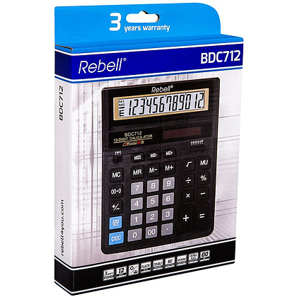 Калькулятор настольный Rebell "BDC712GL BX (888)", 12-разрядный, черный - 2