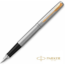 Ручка перьевая "Parker Jotter Stainless Steel CT", F, серебристый, золотистый, патрон синий