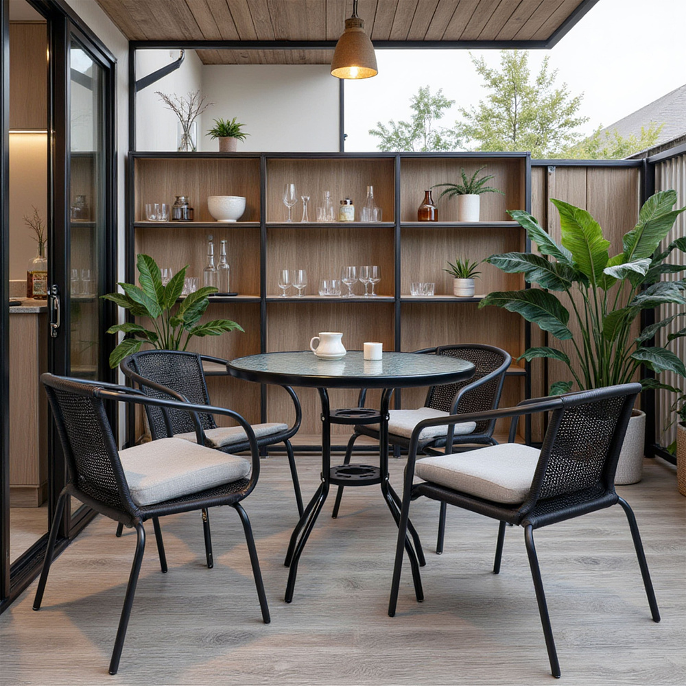 Стол садовый VERONA, 800х800х730 мм, сталь черная, закаленное стекло 5мм - 2