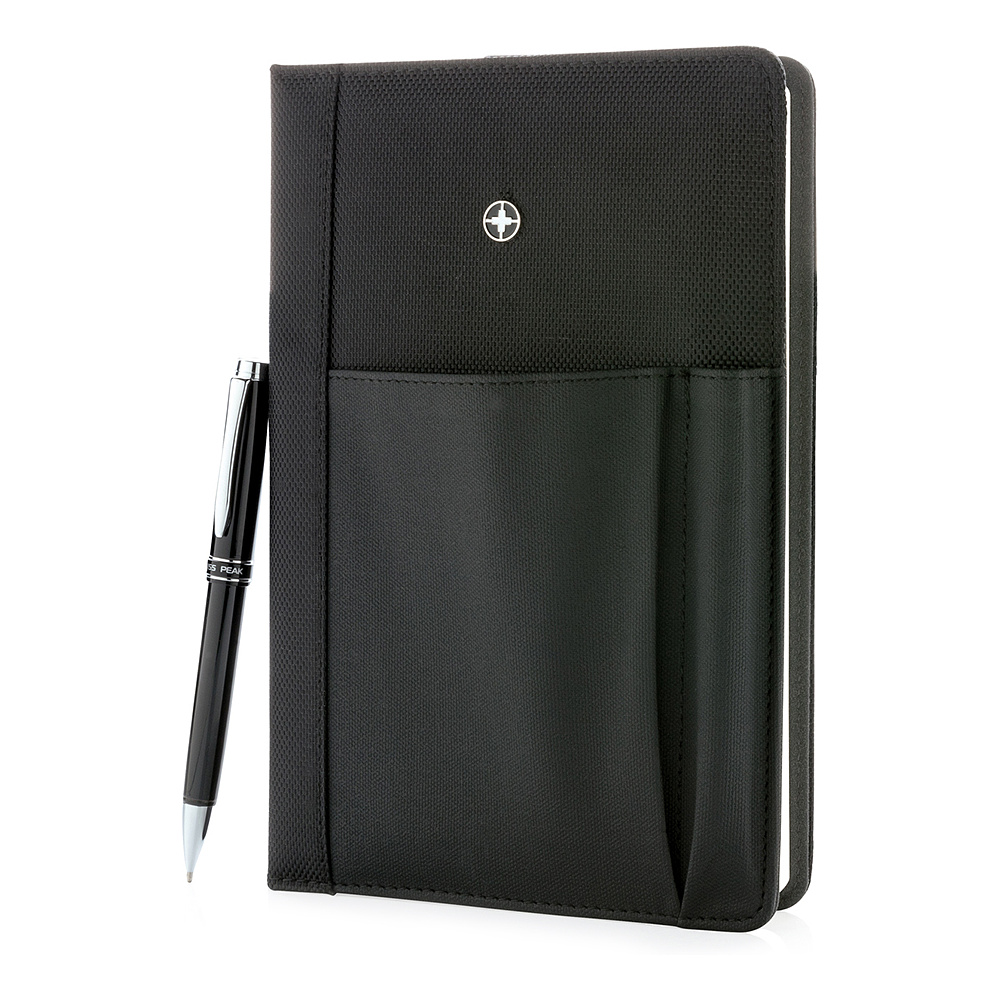 Набор "Swiss Peak": ручка шариковая автоматическая и блокнот, черный, серебристый