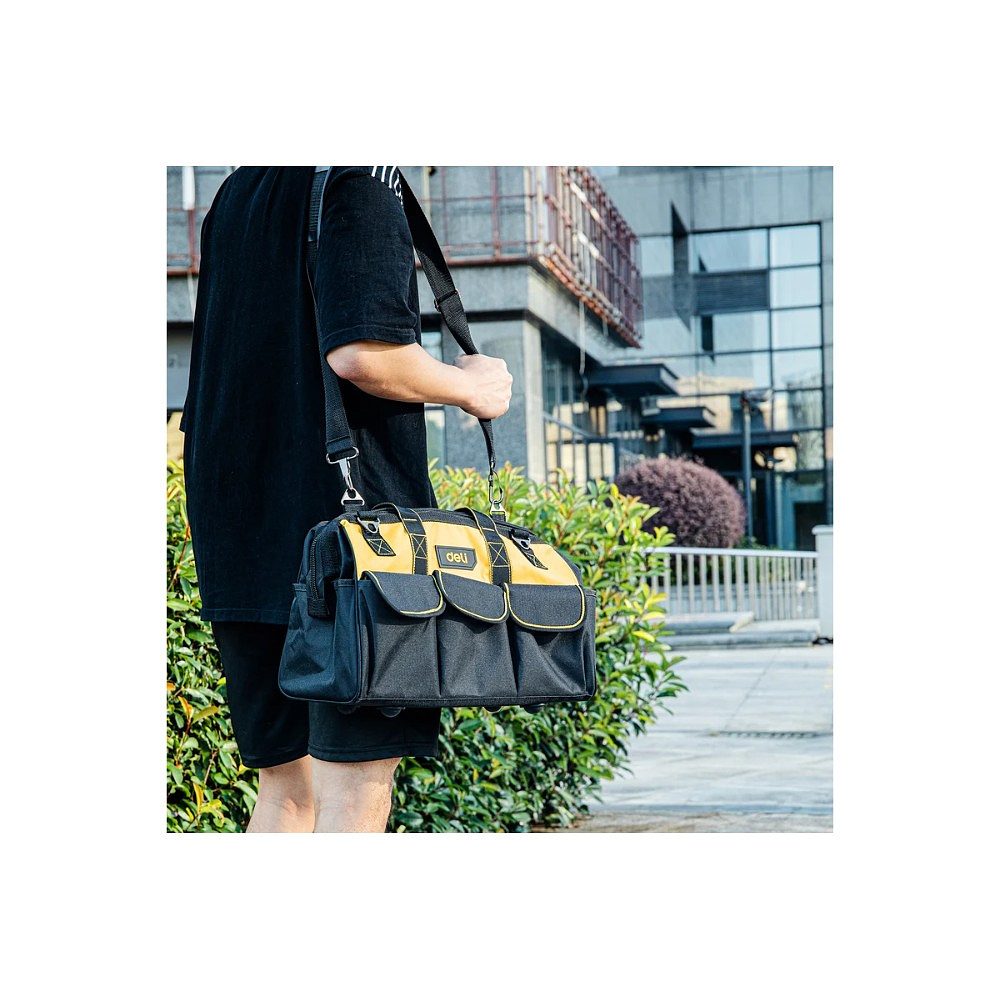 Сумка для инструментов Deli YS EDL430117, 400х200х270 мм, ткань Oxford, черный, желтый - 12