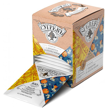 Чай черный "Сугревъ", 15 пакетиков x1.8 г, с имбирем и апельсином - 2