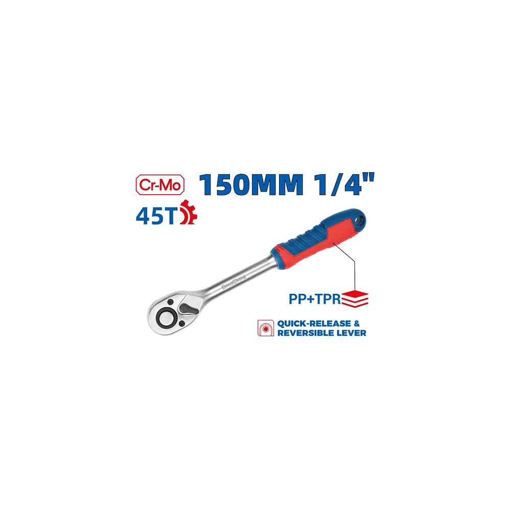 Ключ трещоточный DongCheng HD032101 1/4", 335 мм, 45 зубьев - 2