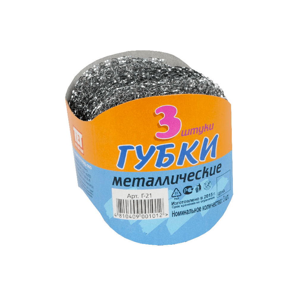 Губка для посуды металлическая TET, d=7.5 см, 3 шт/упак
