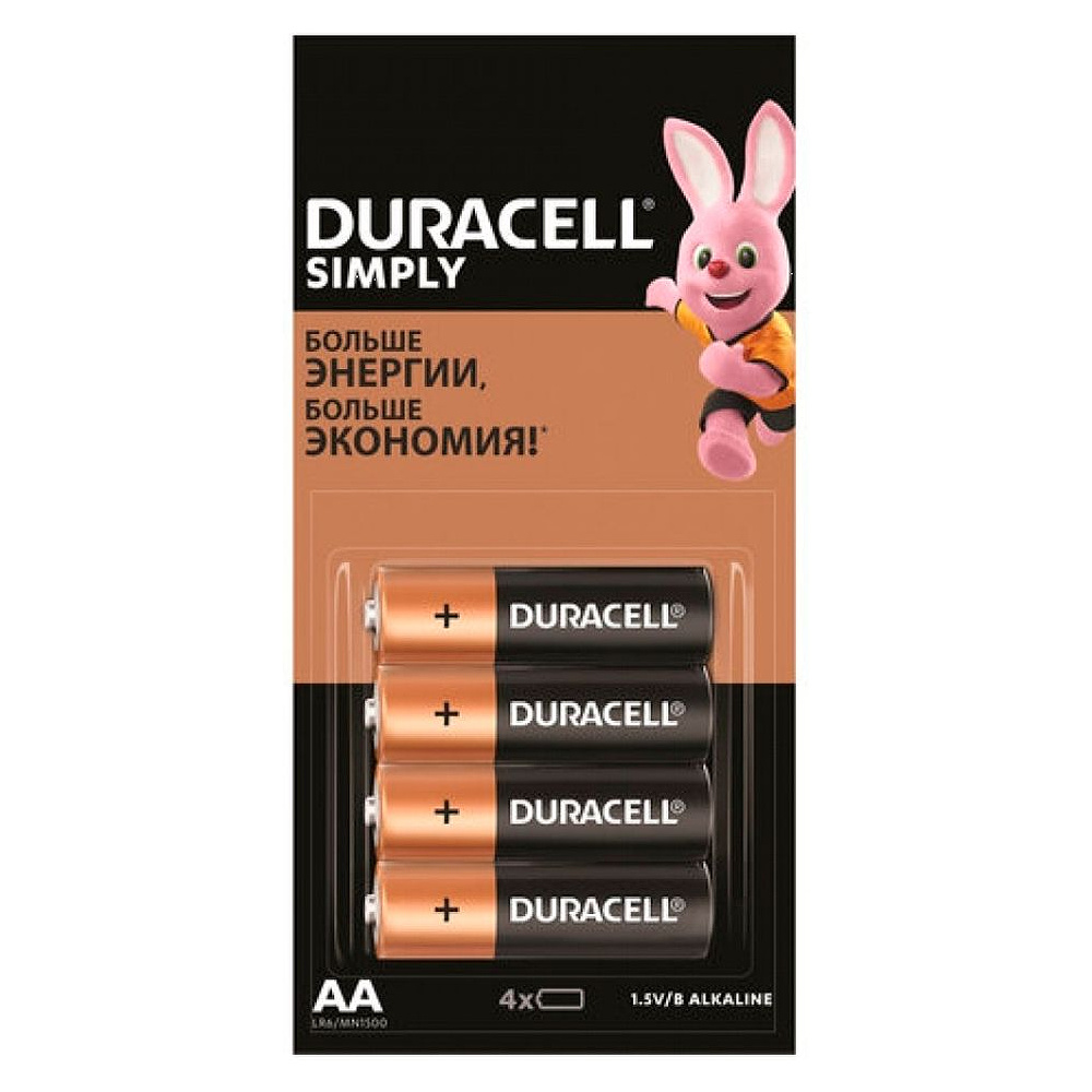 Батарейки алкалиновые Duracell "Simply LR6/MN1500 (AA)", 4 шт