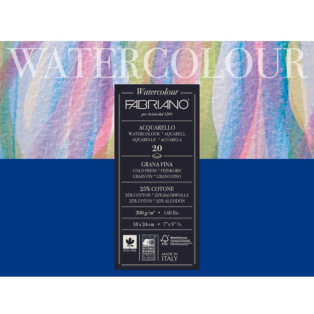 Блок-склейка бумаги для акварели "Watercolour", 18x24 см, 300 г/м2, 20 листов