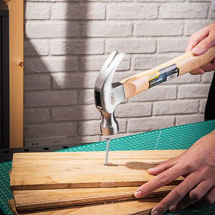 Молоток-гвоздодер Deli YS EDL5250, 0,5 кг, деревянная рукоятка - 6