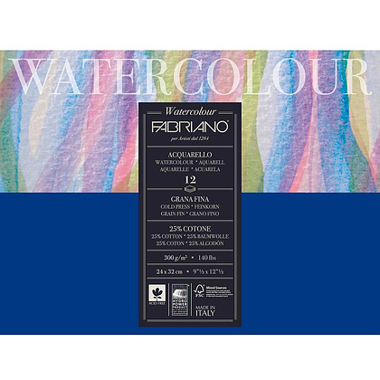 Блок-склейка бумаги для акварели "Watercolour Studio", 24x32 см, 300 г/м2, 12 листов
