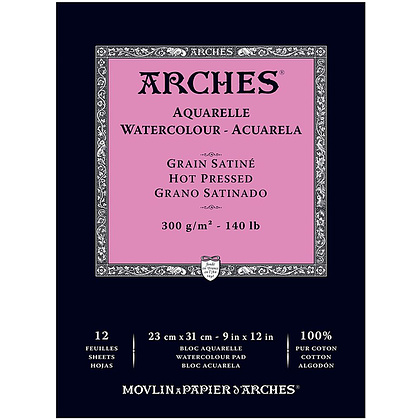 Блок-склейка бумаги для акварели "Arches", 23x31 см, 300 г/м2, 12 листов