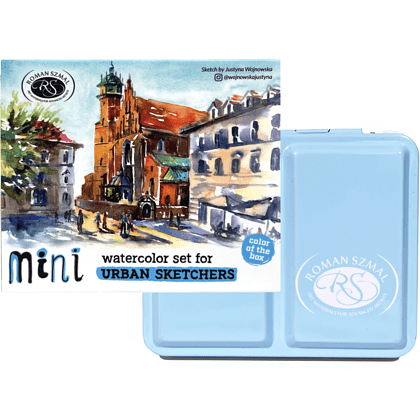 Краски акварельные "Aquarius. Mini Urban Sketcher set", 8 цветов, полукюветы, коробка, голубая