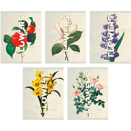 Тетрадь "Нежные цветы", А5, 96 листов, клетка, ассорти