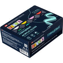 Краска акриловая глянцевая "Декола", набор 12 цветов, 20 мл, банки