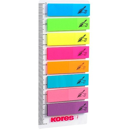 Закладки клейкие "Kores" с подписью, 12x45 мм, 200 шт, ассорти - 2