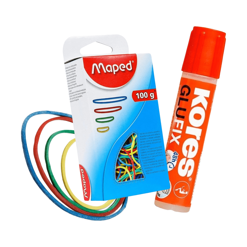 Набор клей бумажный Kores "Glu Fix" + резинки канцелярские Maped "BANDS"
