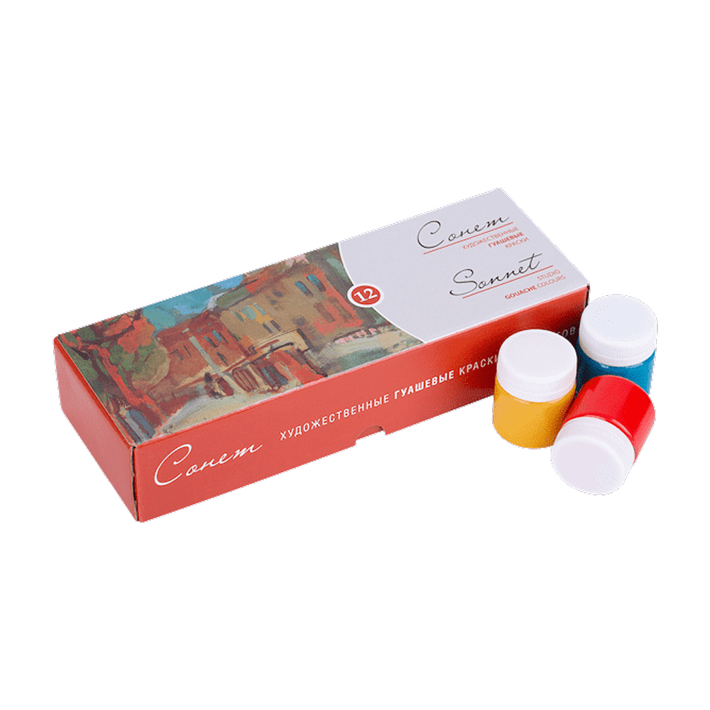 Набор гуаши "Сонет", 12 цветов, 40 мл, банки