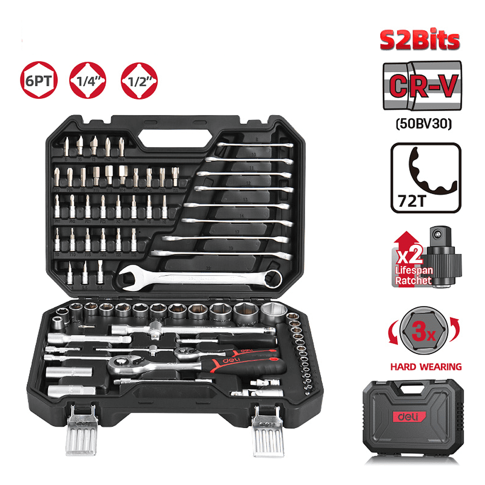 Набор инструмента 1/4", 1/2" Deli RS EDQ45082, 82 шт - 9