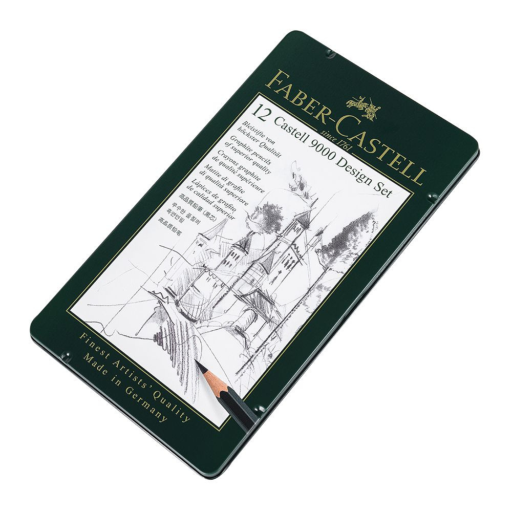 Набор карандашей чернографитных "Castell 9000", 4B-6H, 12 шт., в металлической коробке