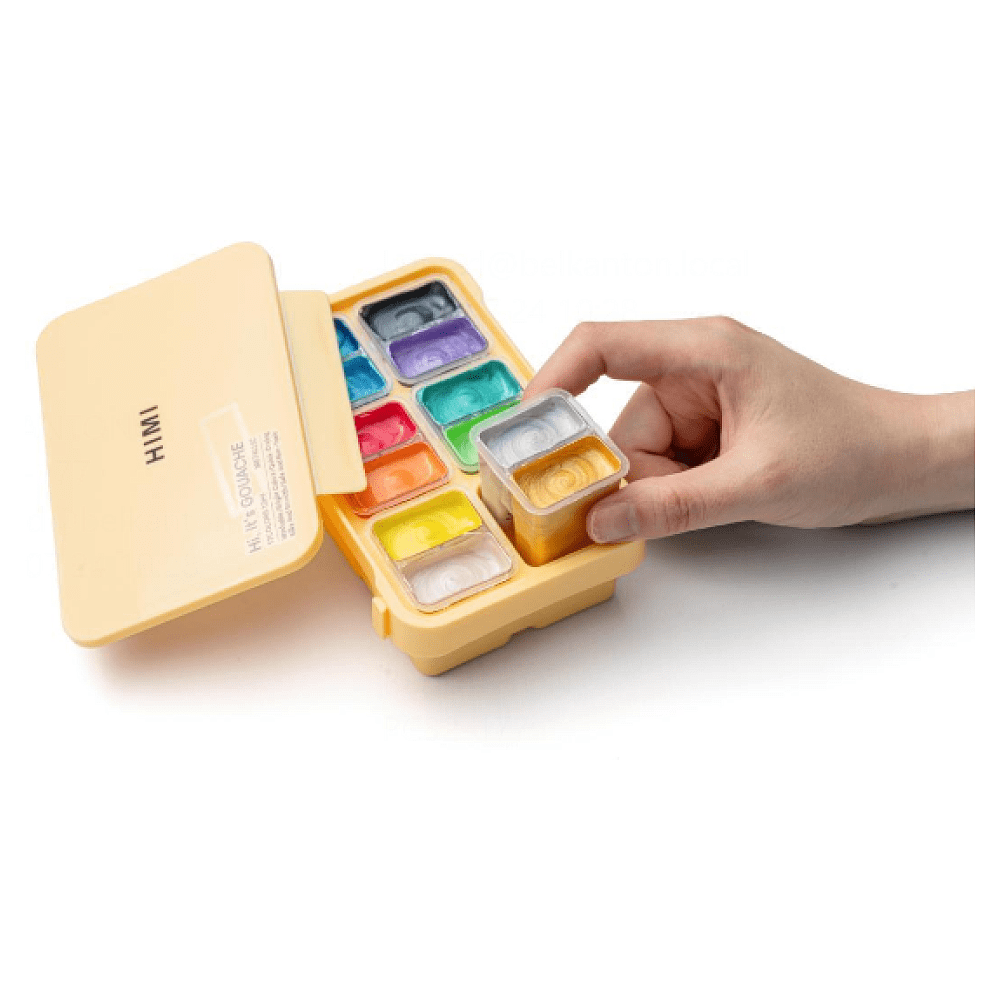 Краски гуашевые "Himi Jelly Cup. Metallic", 12 цветов, кювета, пластиковый футляр - 4