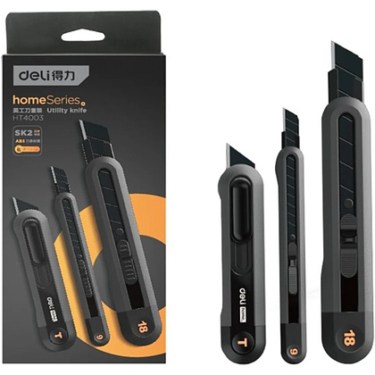 Набор ножей строительных Deli HS EHT4003, 3 шт (ножи 9мм/18мм/трапеция), Soft Touch, черный - 30