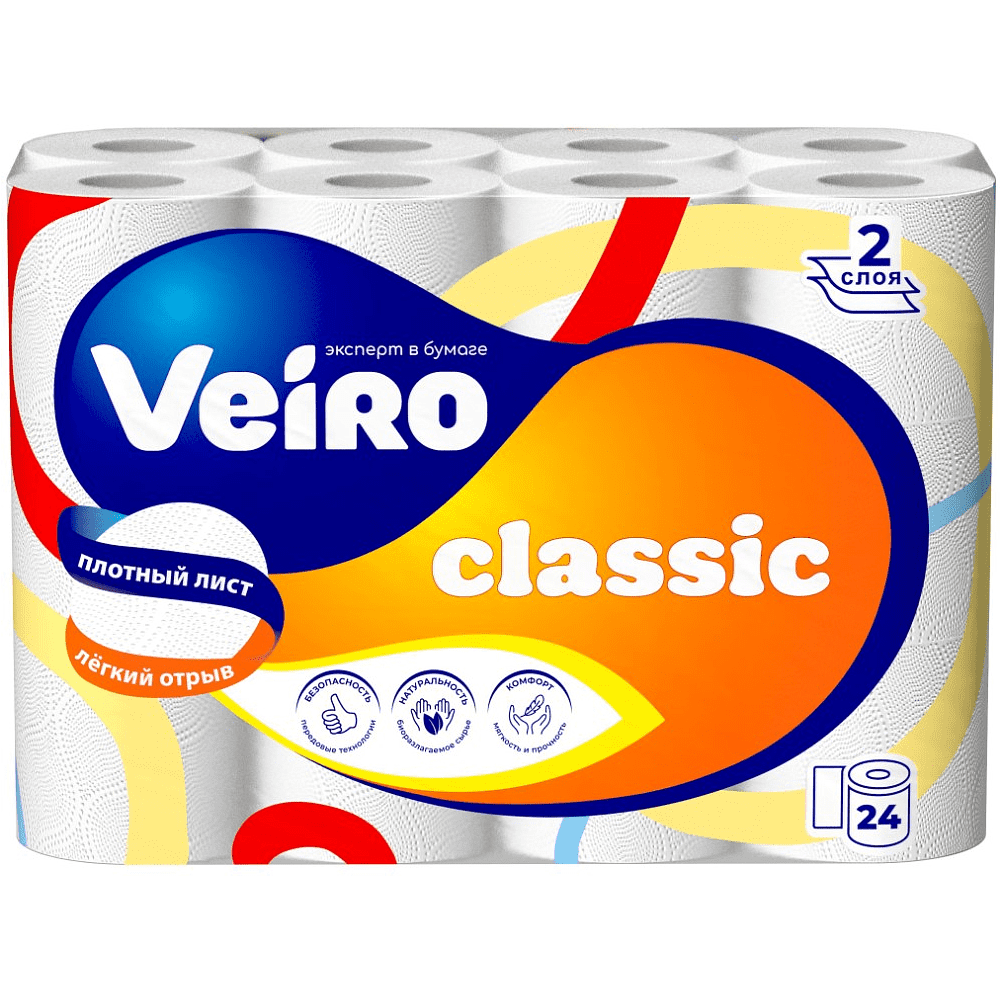 Бумага туалетная "Veiro Classic", 2 слоя, 24 рулона