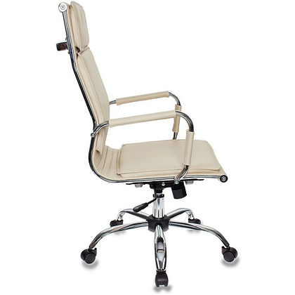 Кресло для руководителя "Бюрократ CH-993" высокая спинка, кожзам, хром, слоновая ность - 4