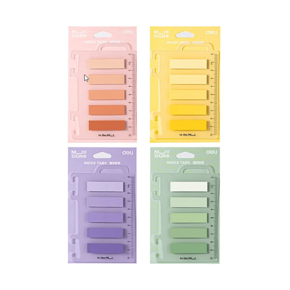 Закладки пластиковые "Deli", 12x44 мм, 100 штук, с линейкой, ассорти градиент