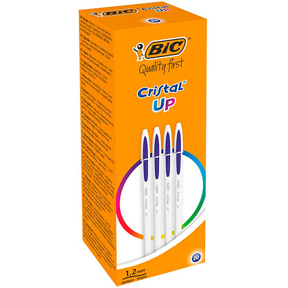 Ручка шариковая "Bic Cristal Up", 0.35 мм, белый, синий, стерж. синий - 6