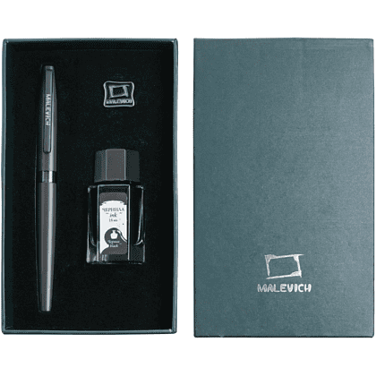 Ручка перьевая EF "Малевичъ", металл, с конвертером, набор чернила + значок, мокрый асфальт
