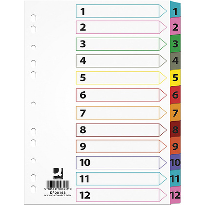 Разделитель "Mylar Q-connect", A4, 12 делений, ассорти