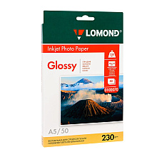 Фотобумага глянцевая для струйной фотопечати "Lomond", А5, 50 листов, 230 г/м2