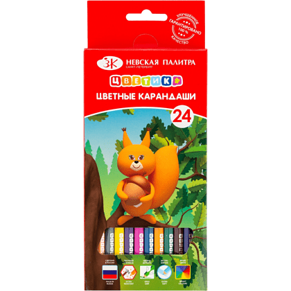 Цветные карандаши "Цветик", 24 шт, шестигранные