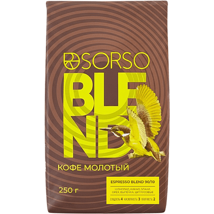 Кофе "Sorso" Espresso Blend 90/10, жареный молотый, 250 гр.