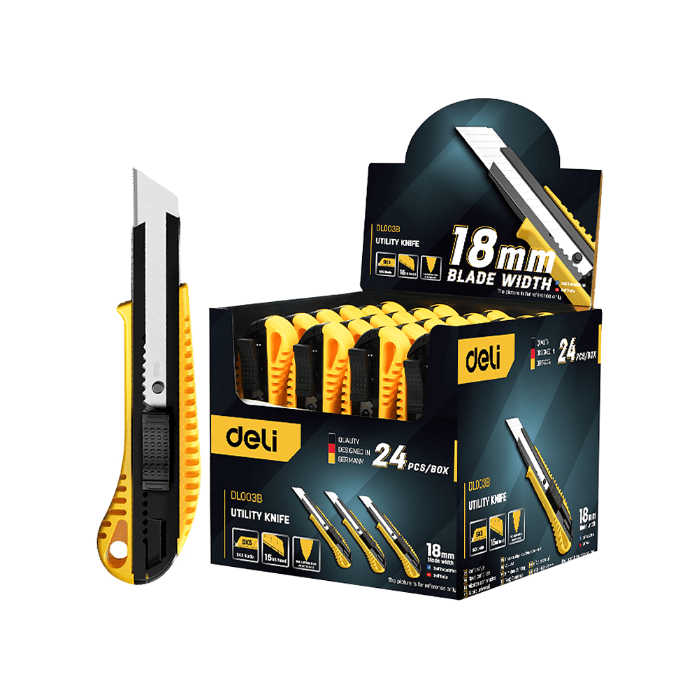 Нож универсальный "Deli DL003B", 18 мм, усиленный, 24 штуки в упаковке