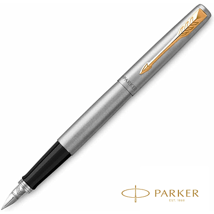Ручка перьевая "Parker Jotter Stainless Steel CT", М, серебристый, золотистый, патрон синий, -30%
