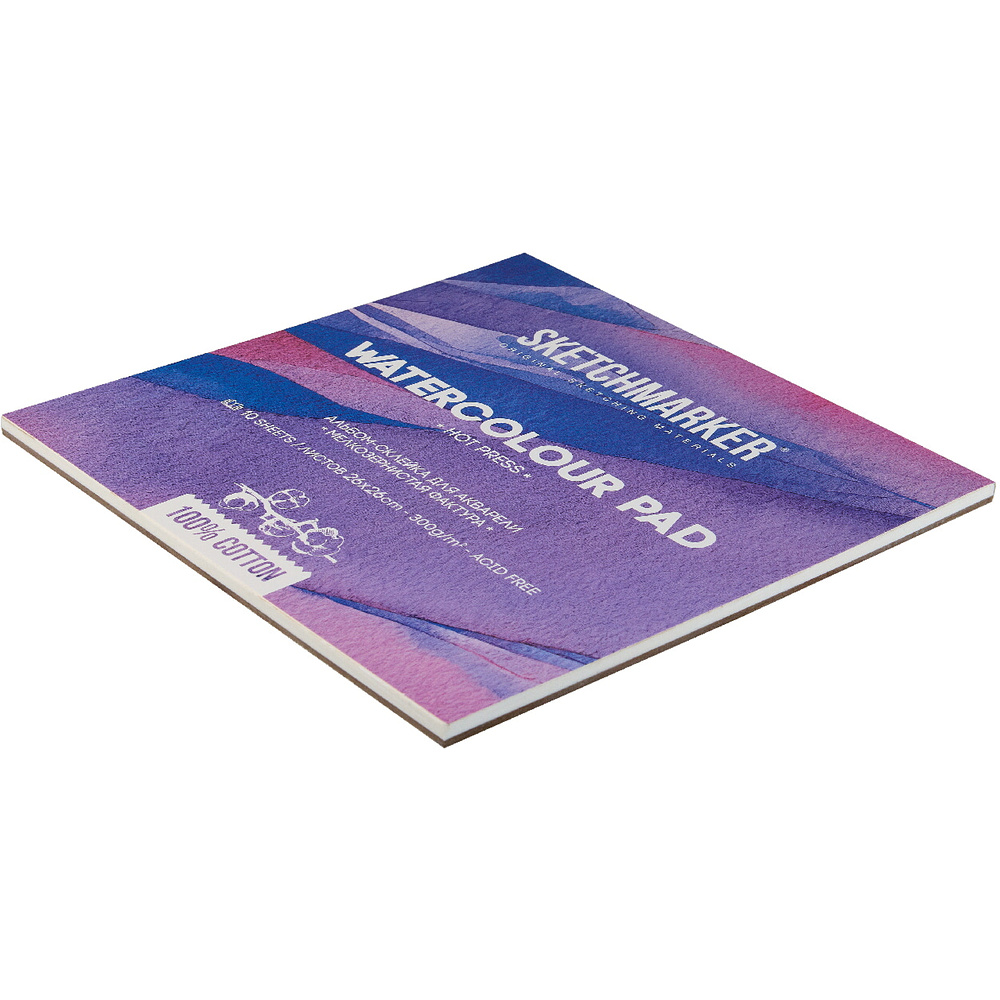 Блок бумаги для акварели "Sketchmarker", 26x26 см, 300 г/м2, 10 листов, мелкозернистая - 2