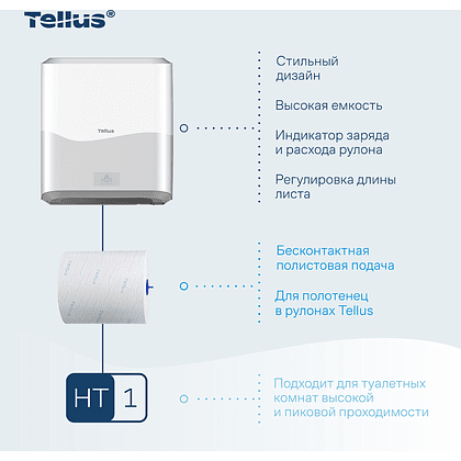 Диспенсер сенсорный Tellus Matic, для полотенец в рулонах, белый, HТ1 - 5