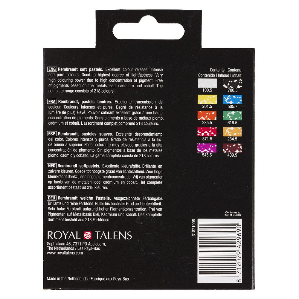 Набор мягкой пастели "Rembrandt Half Pastel", 10 цветов, набор базовый, - 4