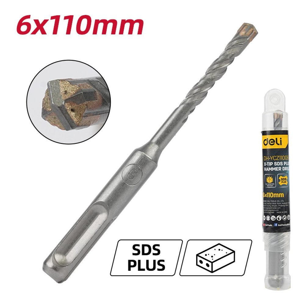 Бур по бетону Deli YS EDH-YCZ11006-E1, 6x110 мм, X-Tip, SDS-PLUS - 2