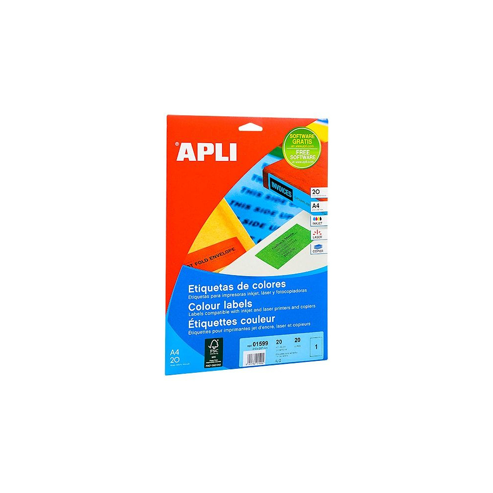 Самоклеящиеся цветные этикетки универсальные "Apli", 210x297 мм, 20 листов, 1 шт, зеленый