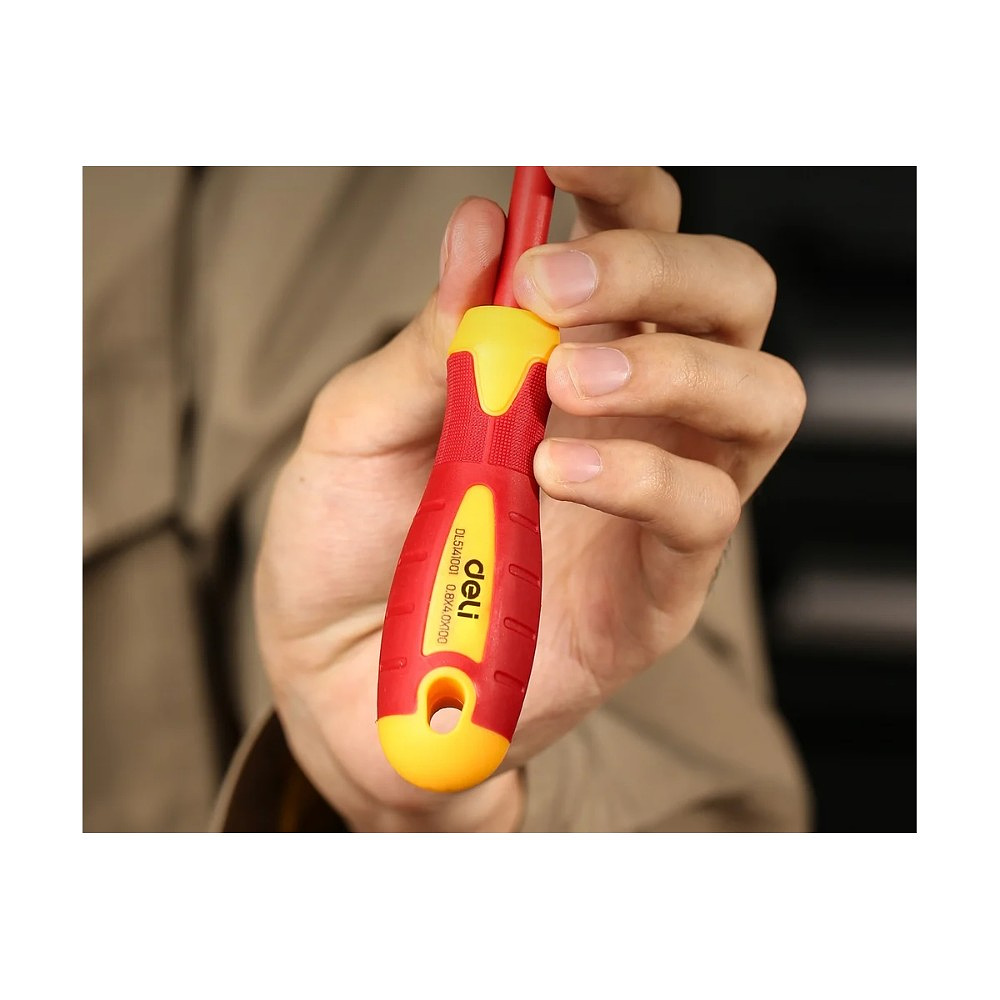 Отвертка диэлектрическая Deli YS EDL5141001, SL4х100 мм, желтый, красный - 4