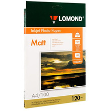 Фотобумага матовая для струйной фотопечати "Lomond", А4, 100 листов, 120 г/м2