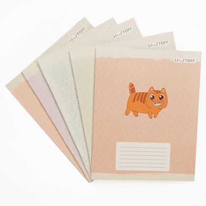 Тетрадь "Котики (Универсальная плашка)", А5, 12 листов, линейка, скоба сбоку, ассорти - 6